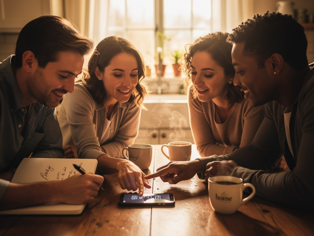 Family planning care together around a kitchen table